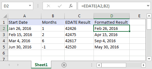 excel add months to date