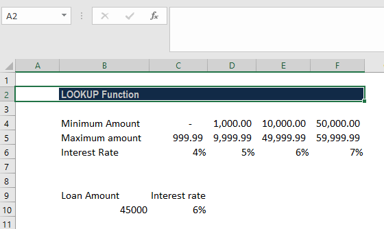 Lookup function excel