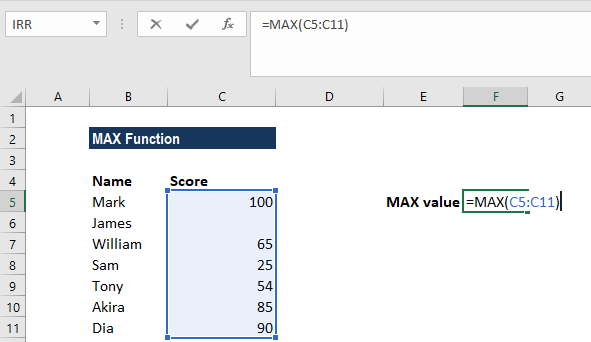 max function excel