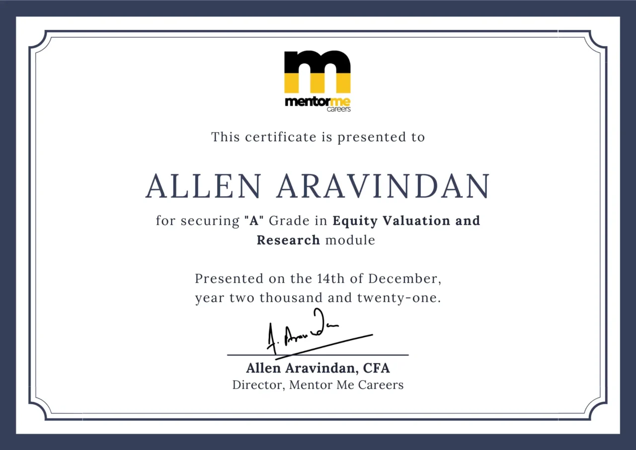 Equity valuation certificate