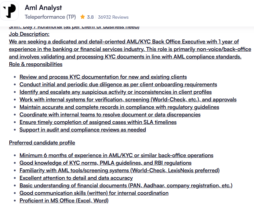 aml analyst job description
