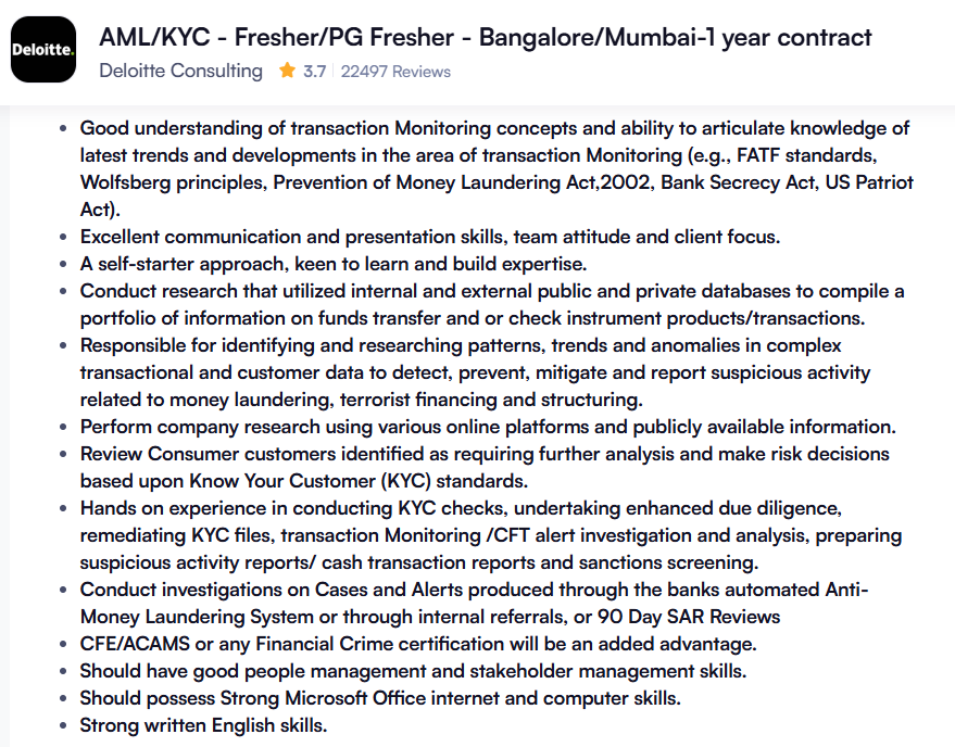 aml analyst job description