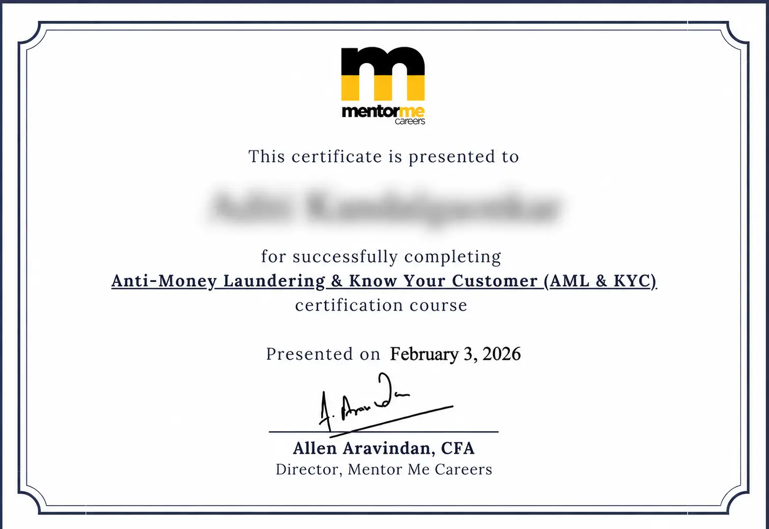 Industry Recognised Certificate - AML KYC Course
